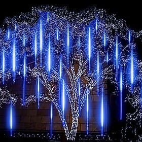 LED Falling Rain Lights 11.8 inch 8 Tubes 144 LED Rain Drop Lights Outdoor Icicle Snow Meteor Shower Lights for  Wedding Party Holiday Garden Decoration