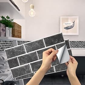 15x30cm 6pcs Tiles Wall Stickers Tile Paint Backsplash Removable Waterproof Self-Adhesive Decals Home Decoration Living Kitchen Bathroom Décor ( black)Self-adh