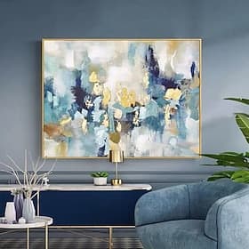 Pintura al óleo hecha a mano lienzo arte de la pared decoración pinturas abstractas de color dorado y azul para la decoración del hogar pintura sin marco enrol
