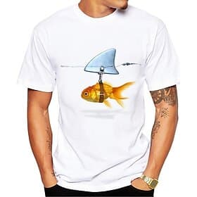 Men's Graphic T-Shirt, Funny Goldfish Shark Fin Visual Pun Design