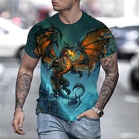 Men's Graphic Anime Dragon Shirt T Shirt Tee Short Sleeve T shirt 3D Print Crew Neck Shirt Streetwear Exaggerated Daily Holiday Blue Golden Rainbow Clothing Ap