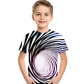 Easter Boys 3D Geometric Rainbow Optical Illusion T shirt Tee Short Sleeve 3D Print Summer Active Sports Streetwear Kids 2-12 Years