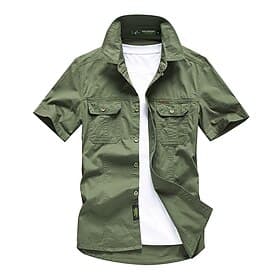Men's Shirt Workwear Shirts Work Shirt Button Up Shirt Cargo Shirt Black Yellow Army Green Blue Khaki Short Sleeve Plain Solid Colored Collar Turndown Casual D