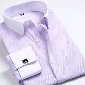 Herren Kleidhemd Bügelfreies Hemd Hemd mit französischen Manschetten Kragenhemd Grafikdrucke Hochzeit Straße Rosa Blau Purpur Langarm Umlegekragen Frühling So