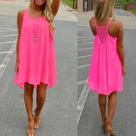 Dames Mini-jurk Jurk met bandjes Casual Normale pasvorm Heldere kleur Mouwloos fluorescerend groen Zwart Wit Oranje Zomer Lente
