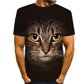 Men's Cat Graphic Prints T Shirt Tee Short Sleeve T shirt 3D Print Round Neck Shirt Designer Casual Big and Tall Daily Holiday Black Summer Clothing Apparel S