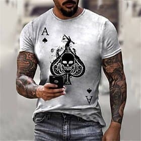 Men's Skull Graphic Prints Shirt T Shirt Tee Short Sleeve T shirt 3D Print Round Neck Shirt Designer Classic Casual Daily Holiday Light Yellow Black White Summ