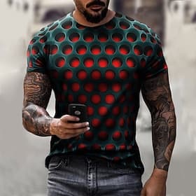 Men's Optical Illusion T Shirt Short Sleeve T shirt 3D Print Crew Neck Round Neck Shirt Vintage Streetwear Exaggerated Casual Daily Light Green Red Royal Blue