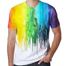 Men's Graphic Rainbow Mixed Color Shirt T Shirt Tee Short Sleeve T shirt 3D Print Round Neck Shirt Active Daily Sports Weekend White Spring  Summer Clothing Ap