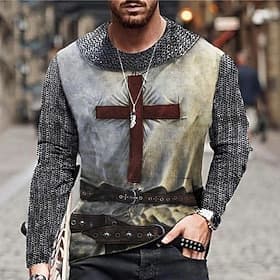 Men's Crusaders Unisex Graphic Prints Cross Shirt T Shirt Tee Christian T Shirts Long Sleeve T shirt 3D Print Crew Neck Shirt Vintage Designer Casual Daily Hol