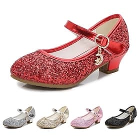 Girls' Heels Glitters Princess Shoes PU Glitter Crystal Sequined Jeweled Toddler(9m-4ys) Little Kids(4-7ys) Big Kids(7years ) Party  Evening Sequin Purple Red