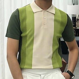 Men's Knit Polo Sweater Polo Shirt Outdoor Street Turndown Button Short Sleeve Fashion Classic Striped Button Front Summer Spring Fall Regular Fit Black White