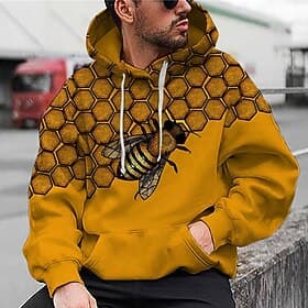 Voor heren Bij Grafische prints Trui met capuchon Hoodies Sweatshirt 3D-print Casual Lange mouw Capuchon Dagelijks Sport Geel Afdrukken Ontwerper S M L XL XXL