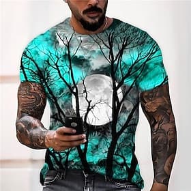 Men's Unisex Moon Spooky Moon Graphic Prints Shirt T Shirt Tee Short Sleeve T shirt 3D Print Crew Neck Shirt Designer Casual Big and Tall Daily Holiday Wine Ye