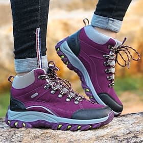 Waterdichte paarse wandelschoenen voor dames, met vetersluiting en gedempte zool - ideaal voor buitenavonturen