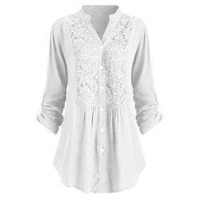Women's Shirt Lace Shirt Tunic Shirts Blouse Elegant Vacation Ladies Solid Color Floral Lace Crochet Long Sleeve Regular Tops Shirt Collar Party Casual Daily B