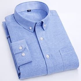 Men's Dress Shirt Button Down Shirt Oxford Shirt Stripe Wedding Office  Career Blue Light Pink Light Blue Black Long Sleeve Shirt Collar All Seasons Clothing A