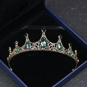 Vintage Baroque Crown New Alloy Green Diamond Small Crown Noble and Elegant Birthday Princess Crystal Headwear Valentine's Day Gift