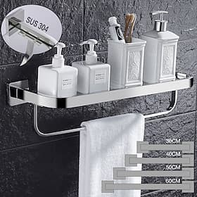 Shower Caddy Modern Bath Multifunctional Storage Rack With Towel Bar Stainless Steel Thickened Towel Rack Bathroom Tempered Glass Cosmetics Bathroom Supplies S