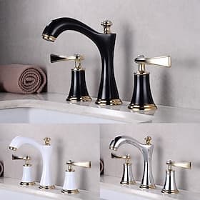 Luxury Widespread Bathroom Sink Mixer Faucet Vintage, 360 Swivel Retro Style Brass 3 Hole 2 Handle Basin Tap Deck Mounted, Washroom Basin Vessel Water Tap with thumbnail 2