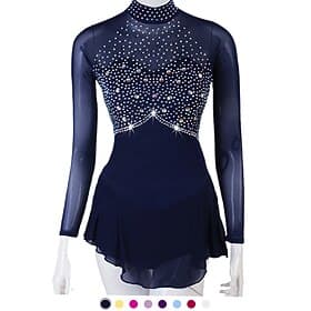 Figure Skating Dress Women's Girls' Ice Skating Dress Outfits Yellow Dark Red Dark Navy Patchwork Mesh Spandex High Elasticity Practice Professional Competitio