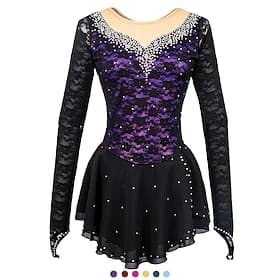 Eiskunstlaufkleid Damen Mädchen Eislaufen Kleider Austattungen Gelb  Gelb Schwarz Dunkelrot Rückenfrei Gitter Spandex Hochelastisch Ausbildung Praxis Wettbewer