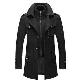 Men's Winter Coat Wool Coat Overcoat Business Casual Winter 30% Wool Windproof Warm Outerwear Clothing Apparel Chic Modern Solid Colored Rolled collar