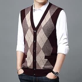 Men's Sweater Vest Dress Sweater Wool Sweater Cardigan Knit Knitted Braided Color Block Halter Neck Vintage Style Daily Weekend Clothing Apparel Fall Winter Wi