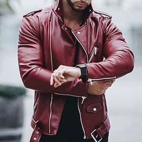 Men's Faux Leather Jacket Transition Jacket Jacket Biker Jacket Outdoor Street Thermal Warm Windproof Pocket Spring Fall Solid Color Streetwear Sporty Turndown