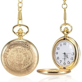 Montre de poche vintage à motif classique montre à quartz rétro avec chaîne cadeau pour hommes analogique digitale cadran vintage en alliage pour diplômés Noël