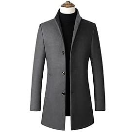 Men's Winter Coat Wool Coat Overcoat Office  Career Daily Wear Winter Polyester Thermal Warm Washable Outerwear Clothing Apparel Fashion Warm Ups Solid Colored