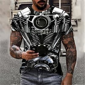 Men's Machine Motorcycle T Shirt Short Sleeve T shirt 3D Print Round Neck Shirt Sports Fashion Designer Outdoor Vacation Street Black Red Blue Summer Clothing
