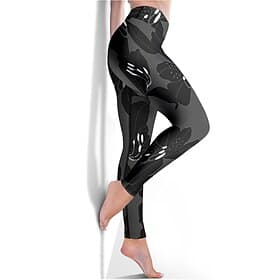 Mulheres Leggings Sports Gym Leggings Calças de ioga Elastano Preto Leggings Cortadas Floral Compressão abdominal Butt Lift Roupas Ioga Ginástica Treino de Gin