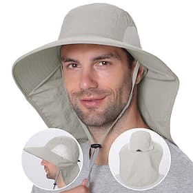 Wide Brim Sun Hat with Neck Flap, UPF50 Hiking Fishing Hat for Men Women Summer Outdoor Portable Breathable Quick Dry Ultraviolet Resistant Hat Solid Color Bla