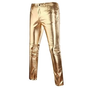 Men's Skinny Trousers Faux Leather Pants Casual Pants Jogger Pants Pocket Plain Comfort Breathable Full Length Party Daily Fashion Streetwear Silver Black Micr