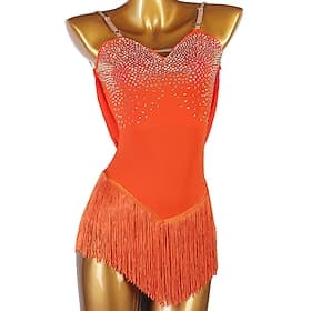 Eiskunstlaufkleid Damen Mädchen Eislaufen Kleider Austattungen Orange Patchwork Quaste Gitter Spandex Hochelastisch Ausbildung Praxis Professionell Eiskunstlau