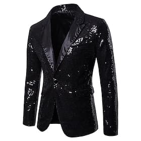 Men's Jacket Blazer Wedding Party / Evening Reflective Glitter Sequin Spring Fall Sequin Party Shawl Collar Regular Regular Regular Fit Black Silver Red Blue P