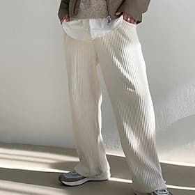 Men's Corduroy Pants Trousers Casual Pants Pleated Wide Leg Drawstring Solid Color Soft Outdoor Sports Outdoor Daily Stylish Trousers Loose Fit White Micro-ela
