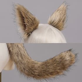 Wolfsmädchen Anime Cosplay Set Kawaii Füchse Ohren Haarspangen Kopfschmuck Plüschschwanz für Karnevalsparty