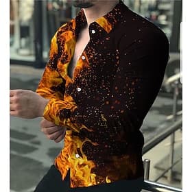 Herren Flamme Hemd Knopfhemd Langarm Mode Designer Lässig Täglich Ferien Ausgehen Frühling  Sommer Umlegekragen 3D-Druck Button-Down Hellgelb Gelb Purpur Grün