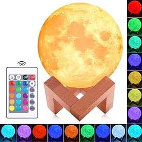 3D Moon Lamp 3/16 Colors LED Night Light Printing Moon Light with Wooden Stand  Touch Control and USB Rechargeable Bedrooms Decorative Lamps Birthday Valentine