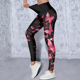 Damen Yogahose Po-Lifting Bauchkontrolle Hohe Taille Fitnesstraining Laufen Fitness Kurze Leggings Schmetterling Gelb Rot Blau Herbst Winter Sport Sportkleidun