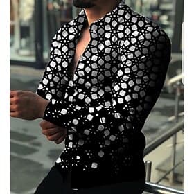 Men's Geometric Geometric Pattern Shirt Button Up Shirt Long Sleeve Fashion Designer Casual Daily Holiday Going out Spring  Summer Turndown 3D Print Button-Dow