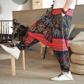 Men's Harem Sweatpants Trousers Summer Pants Baggy Elastic Waist Drop Crotch Butterfly Abstract Flower / Floral Breathable Soft Full Length Casual Daily Cotton