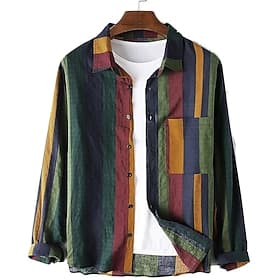 Men's Shirt Other Prints Color Block Collar Button Down Collar Daily Holiday Patchwork Long Sleeve Tops Basic Casual Daily Beach Green / Machine wash / Hand wa