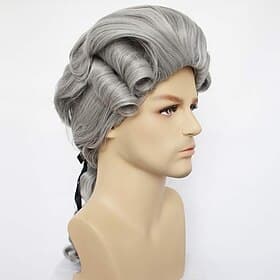 Medieval Wig Colonial Cosplay Wig for Lawyer Grey Wigs Long Curly Wavy Wigs for Men