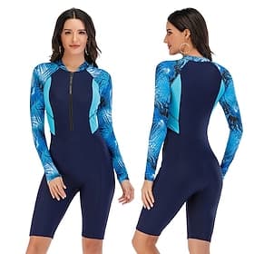 Women's Rash Guard Dive Skin Suit One Piece Swimsuit Bodysuit Bathing Suit UV Sun Protection UPF50 Breathable Stretchy Long Sleeve Front Zip Boyleg Knee Length