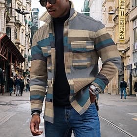 Herren Gestreift Geometrische Muster Kragenhemd Fleece-Shirt Hemdjacke Langarm Strassenmode Sport Brautkleider schlicht Outdoor Täglich Ausgehen Sommer Frühlin