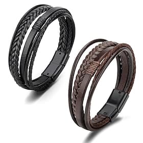 Bracelets en cuir Homme Classique Imaginer Mode à la mode simple Ethnique Casual Sport Bracelet Bijoux Marron Noir Irrégulier pour Ecole Cadeau du quotidien Fê