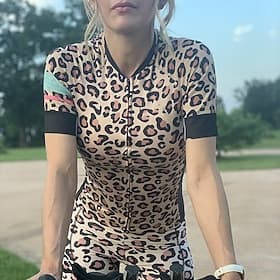 Women's Cycling Jersey Leopard Short Sleeve Bike Jersey Top with 3 Rear Pockets Mountain Bike MTB Road Bike Cycling Quick Dry Reflective Strips Back Pocket Moi